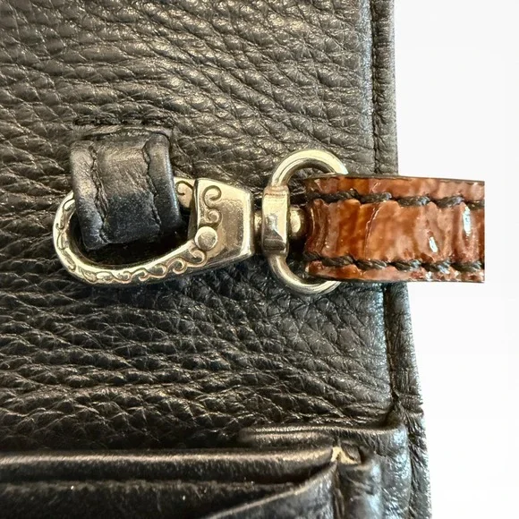 Brighton Leather Croc Embossed Crossbody Wallet Purse Brown Black - Picture 6 of 7